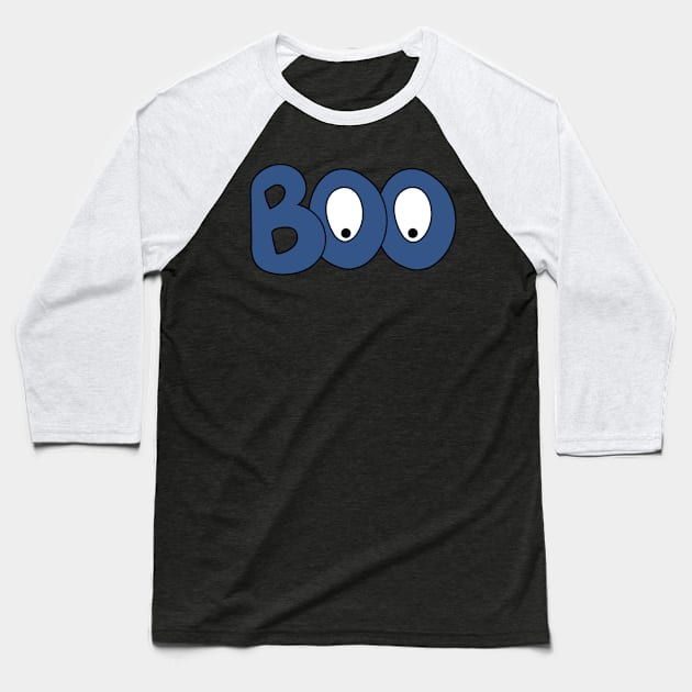 BOO text art blue bubble letters with cartoon eyes Baseball T-Shirt by Angel Dawn Design